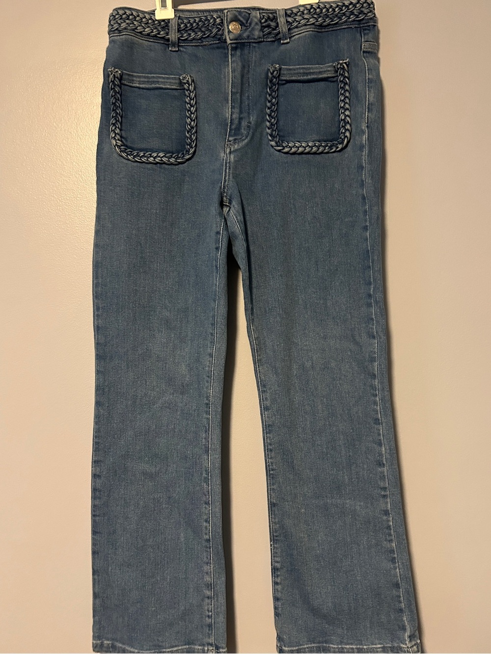 Maje Braided Trim Blue Straight Jeans 42 Size 10US